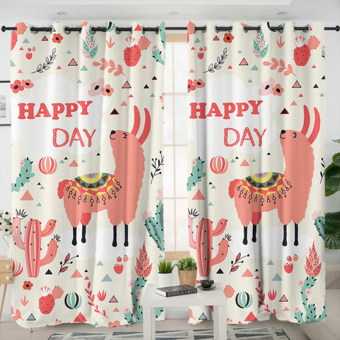 Image of Pink Llama Happy Day SWKL6199 - 2 Panel Curtains