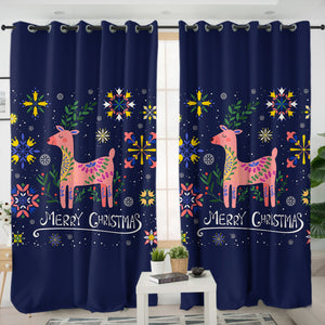 Merry Christmas Pink Floral Reindeer SWKL6203 - 2 Panel Curtains