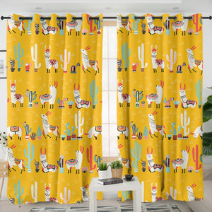 Cactus & Llama Collection Orange Theme SWKL6205 - 2 Panel Curtains