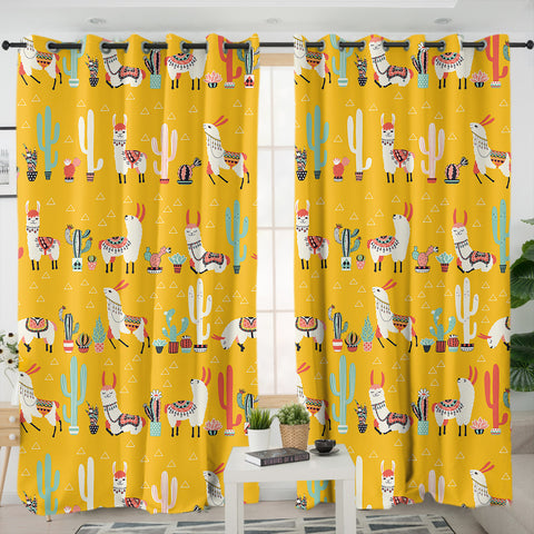 Image of Cactus & Llama Collection Orange Theme SWKL6205 - 2 Panel Curtains