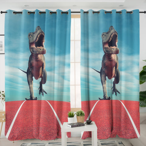 Image of T-Rex Running On The Track SWKL6206 - 2 Panel Curtains