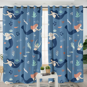 Cute Mermaid Collection Blue Theme SWKL6208 - 2 Panel Curtains