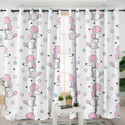Image of Tiny Royal Dog Collection Pink & White Theme SWKL6209 - 2 Panel Curtains