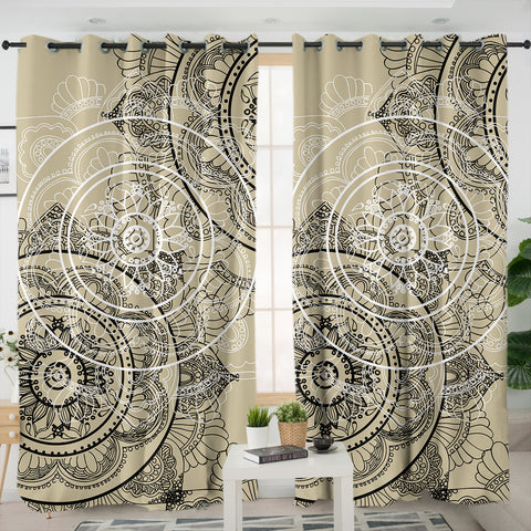 Image of B&W Mandala Beige Theme SWKL6215 - 2 Panel Curtains
