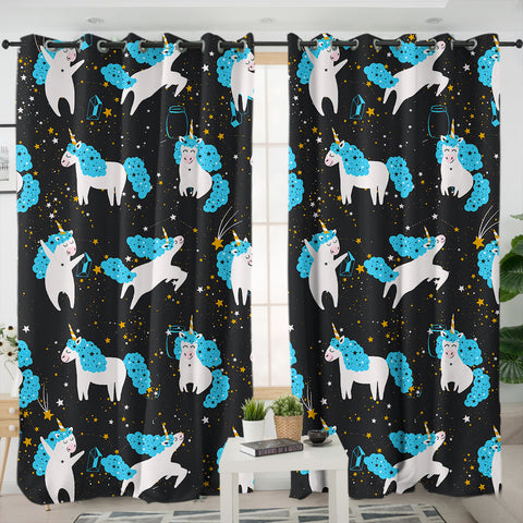Image of Galaxy Blue Hair Unicorn Collection SWKL6218 - 2 Panel Curtains