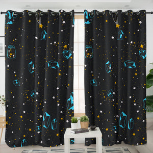 Galaxy Blue Diamonds Collection Black Theme SWKL6219 - 2 Panel Curtains