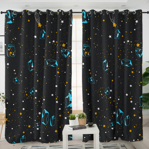 Image of Galaxy Blue Diamonds Collection Black Theme SWKL6219 - 2 Panel Curtains