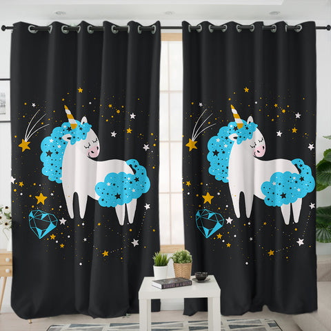 Image of Cute Blue Hair Unicorn Galaxy Theme SWKL6220 - 2 Panel Curtains