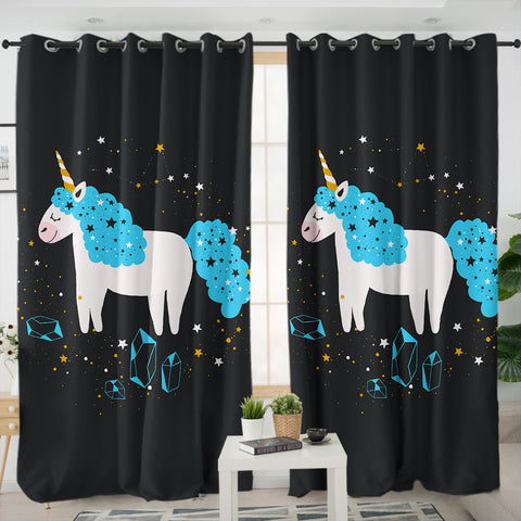 Image of Happy Blue Hair Unicorn Among Stars SWKL6223 - 2 Panel Curtains