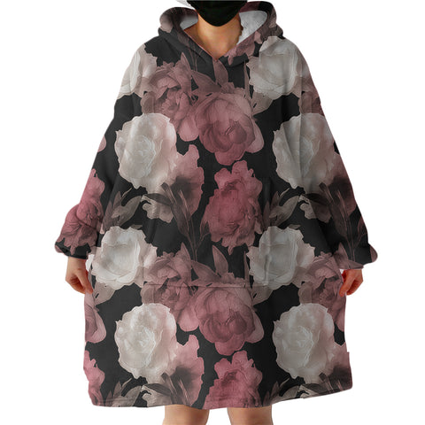 Image of White and Pink Flower SWLF3369 Hoodie Wearable Blanket