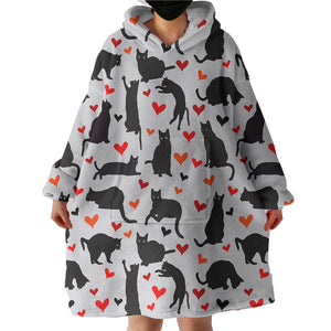 Tiny Heart With Cat SWLF3388 Hoodie Wearable Blanket