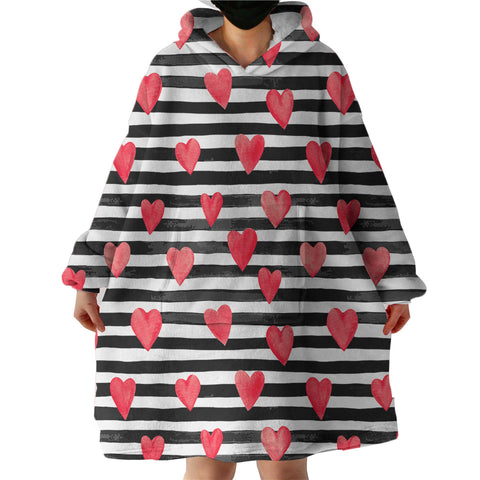 Image of Red Tiny Heart SWLF3468 Hoodie Wearable Blanket