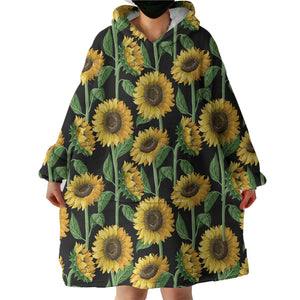 Black Sun Flowers SWLF3472 Hoodie Wearable Blanket