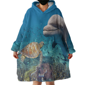 Turtle & Whale In The Sea SWLF3582 Hoodie Wearable Blanket