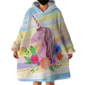 Floral Unicorn SWLF3583 Hoodie Wearable Blanket