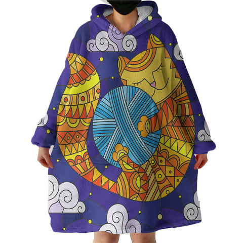 Image of Yellow Aztec Cat Holding Lump Of Wool SWLF3647 Hoodie Wearable Blanket