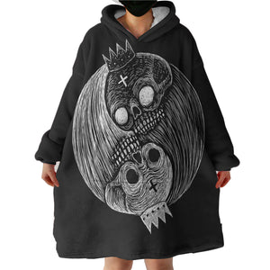 B&W Yin Yang Skull Sketch SWLF3649 Hoodie Wearable Blanket