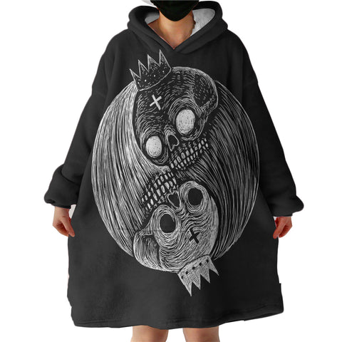 Image of B&W Yin Yang Skull Sketch SWLF3649 Hoodie Wearable Blanket