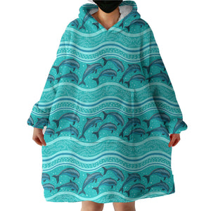 Jumping Dolphins Mint Stripes SWLF3650 Hoodie Wearable Blanket