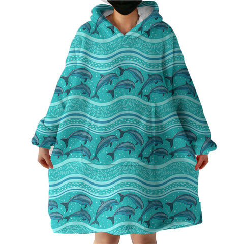 Image of Jumping Dolphins Mint Stripes SWLF3650 Hoodie Wearable Blanket