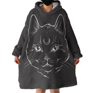 B&W Moon Cat SWLF3651 Hoodie Wearable Blanket