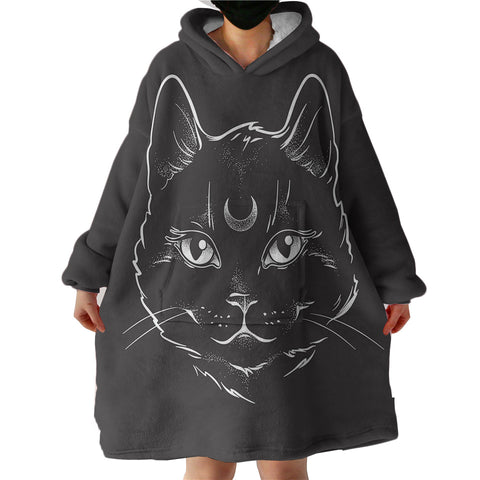 Image of B&W Moon Cat SWLF3651 Hoodie Wearable Blanket