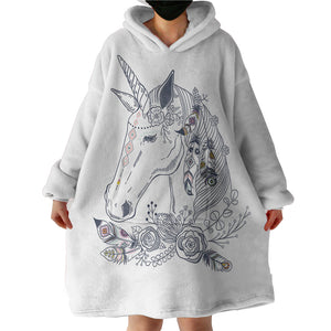 Floral Unicorn Sketch SWLF3652 Hoodie Wearable Blanket