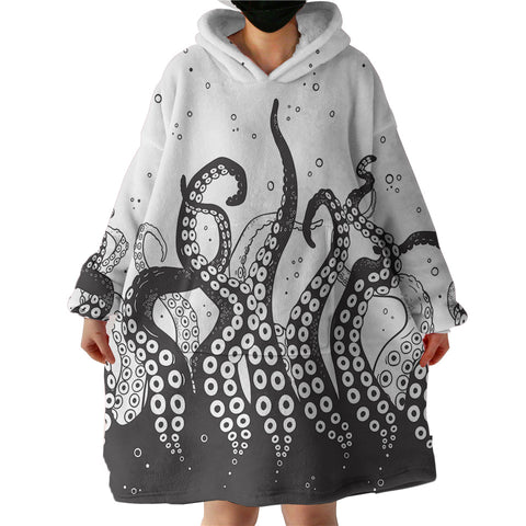 Image of B&W Octopus's Tentacles SWLF3654 Hoodie Wearable Blanket