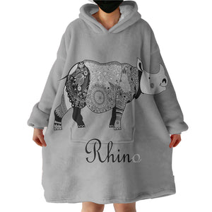 B&W Aztec Rhino SWLF3657 Hoodie Wearable Blanket