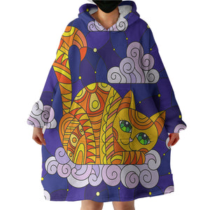 Lying Yellow Aztec Cat  SWLF3658 Hoodie Wearable Blanket