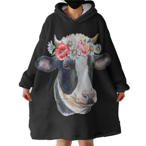 Floral Dairy Cattle SWLF3663 Hoodie Wearable Blanket