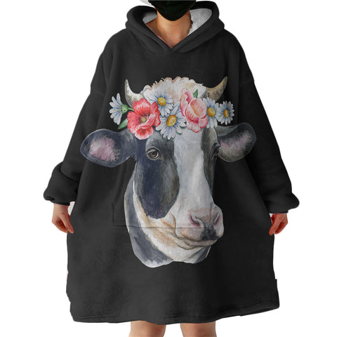 Image of Floral Dairy Cattle SWLF3663 Hoodie Wearable Blanket