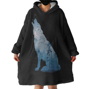 Night Forest Wolf SWLF3673 Hoodie Wearable Blanket