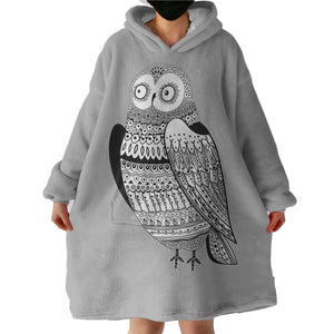 B&W Aztec Owl  WLF3674 Hoodie Wearable Blanket