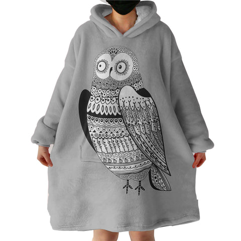 Image of B&W Aztec Owl  WLF3674 Hoodie Wearable Blanket