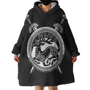 Deer Shield and Knives WLF3676 Hoodie Wearable Blanket