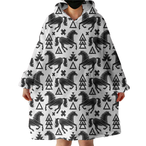 Image of Multi Triangles & Black Horses  SWLF3678 Hoodie Wearable Blanket