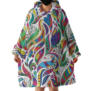 Multicolor Aztec Pattern on Feather  SWLF3681 Hoodie Wearable Blanket