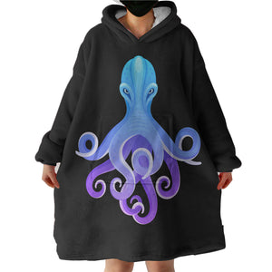 Gradient Blue&Purple Angry Octopus SWLF3687 Hoodie Wearable Blanket