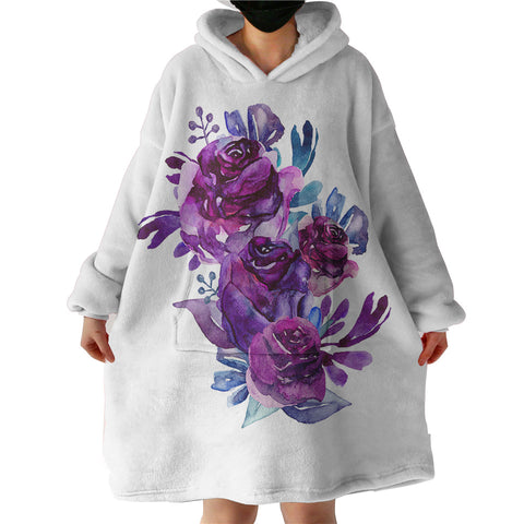 Image of Gradient Blue&Purple Roses SWLF3691 Hoodie Wearable Blanket