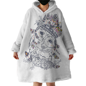 Feather & Floral Owl Sketch SWLF3695 Hoodie Wearable Blanket