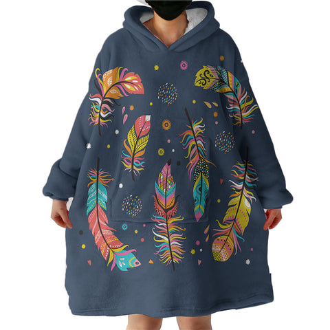 Image of Colorful Feather & Dot SWLF3697 Hoodie Wearable Blanket