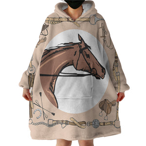 Riding Horse Draw SWLF3699 Hoodie Wearable Blanket