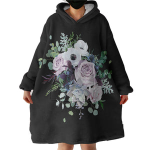 Purple Flowers On Black SWLF3700 Hoodie Wearable Blanket