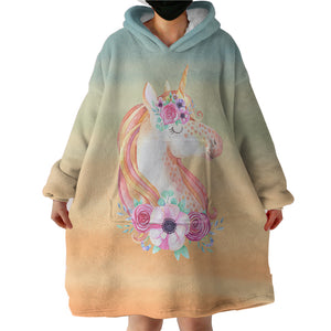 Pastel Floral Unicorn  SWLF3702 Hoodie Wearable Blanket