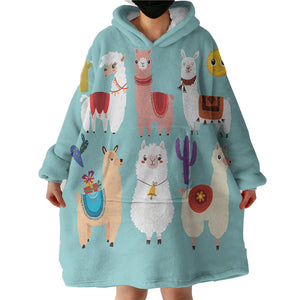 Cute Cartoon Alpacas SWLF3741 Hoodie Wearable Blanket