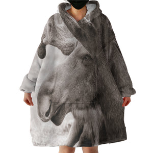 Old Reindeer Head SWLF3743 Hoodie Wearable Blanket