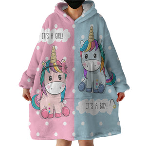 Cute Girl & Boy Cartoon Unicorn SWLF3744 Hoodie Wearable Blanket