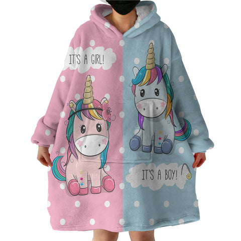 Image of Cute Girl & Boy Cartoon Unicorn SWLF3744 Hoodie Wearable Blanket