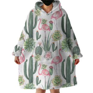 Cactus Flowers and Flamingos SWLF3745 Hoodie Wearable Blanket